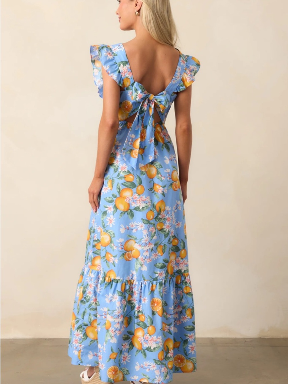 NWT SUNSHINE STATE OF MIND BLUE COTTON LEMON PRINT MAXI DRESS - Picture 3 of 4